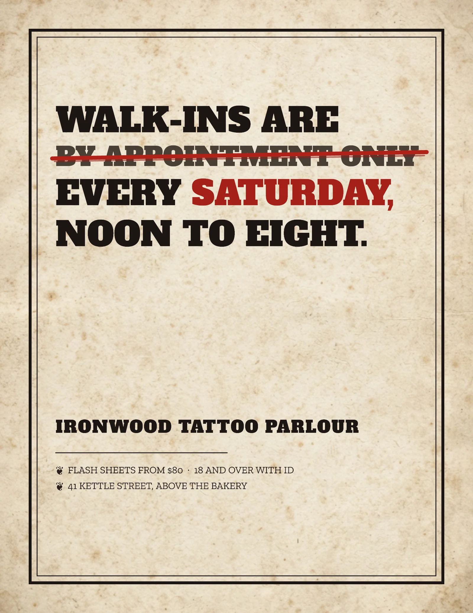 Wanted Poster Tattoo Walk-Ins Flyer — Letter Flyer template