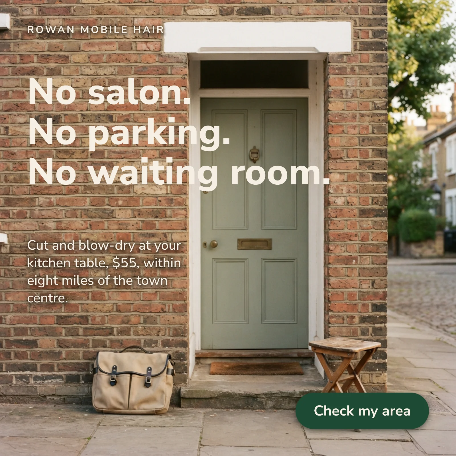 Sage Doorstep Photo Mobile Hairdresser Facebook Ad — 1:1 Facebook ad template