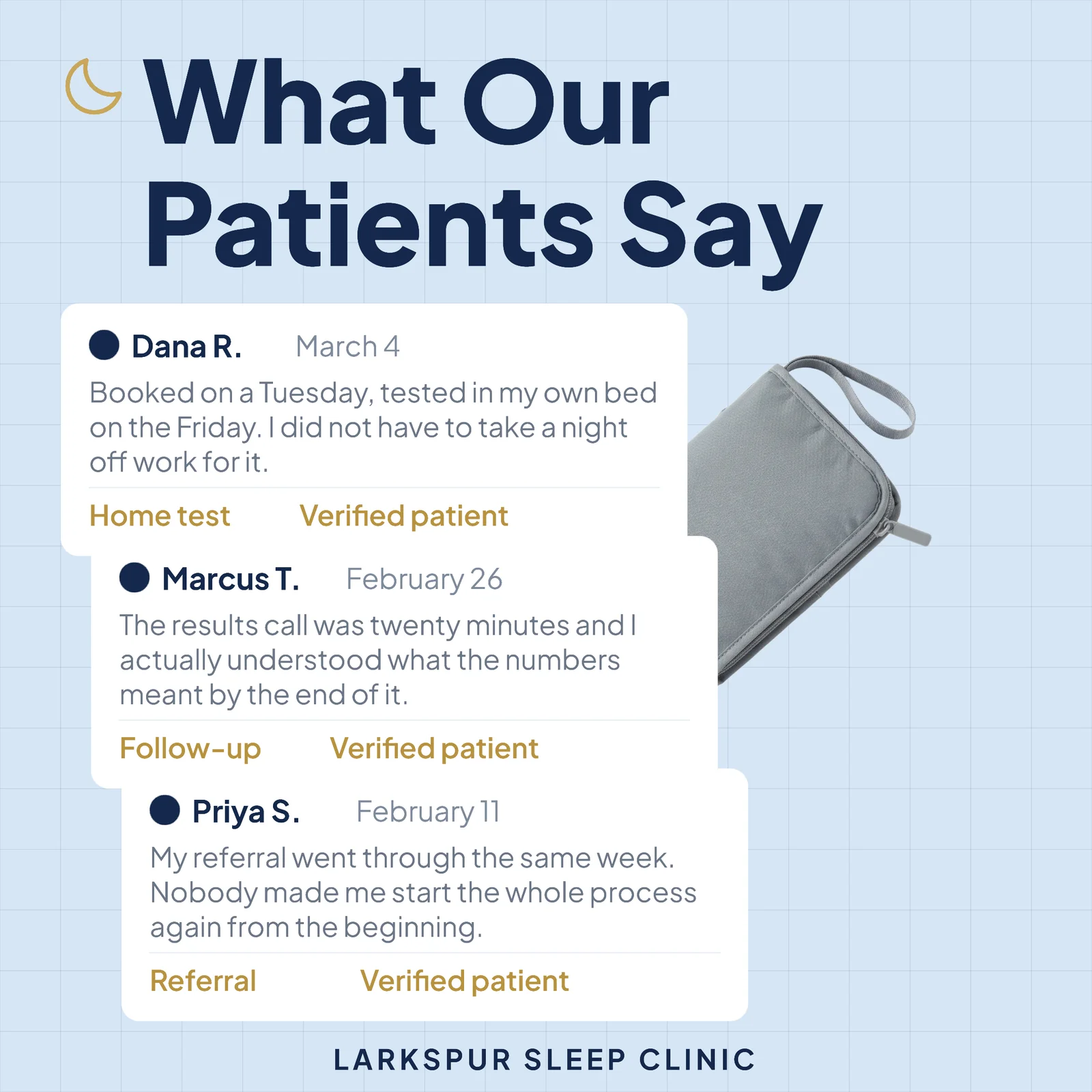 Powder Testimonial Cards Home Sleep Study Instagram Ad — 1:1 Instagram ad template