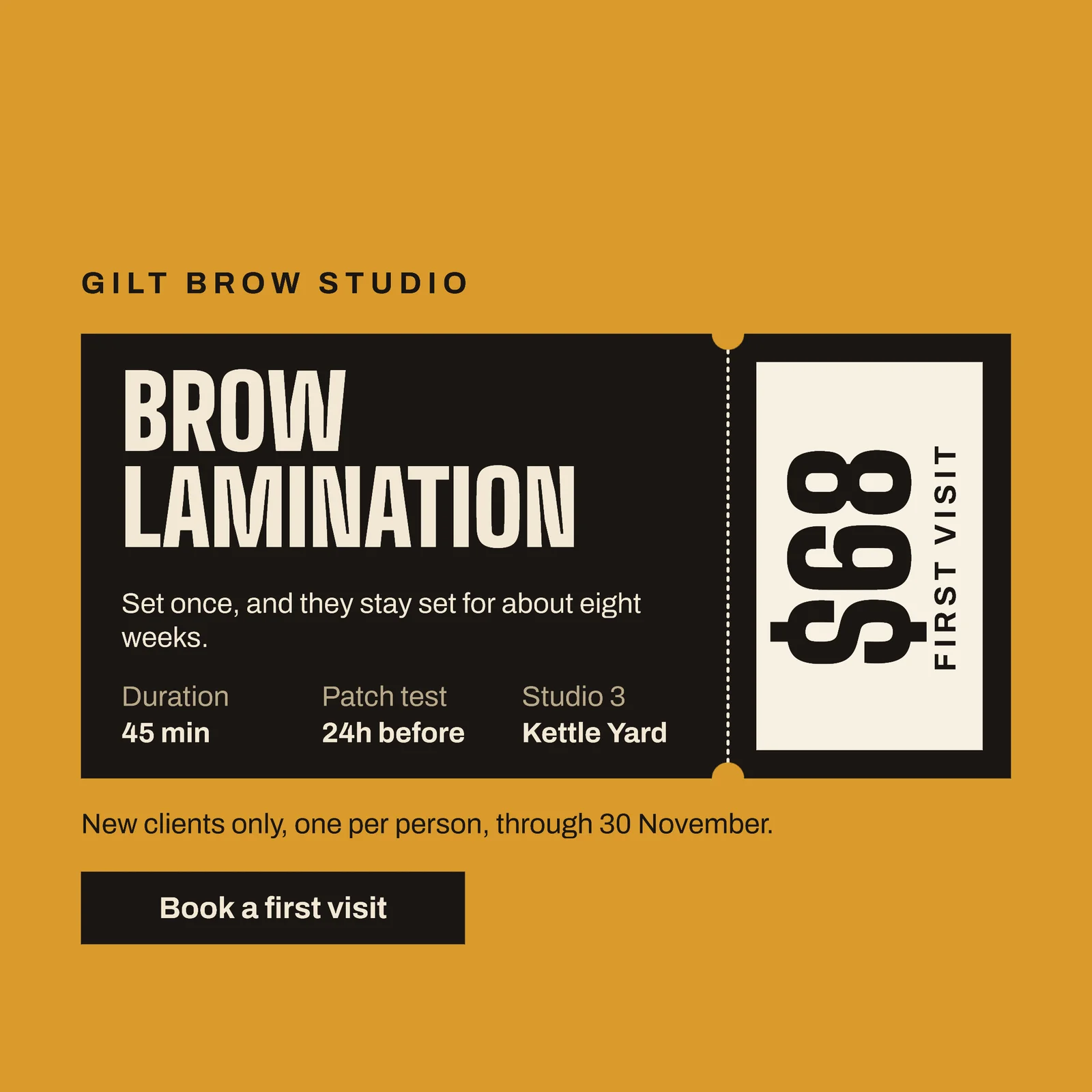Amber Ticket Stub Brow Studio Lamination Facebook Ad — 1:1 Facebook ad template