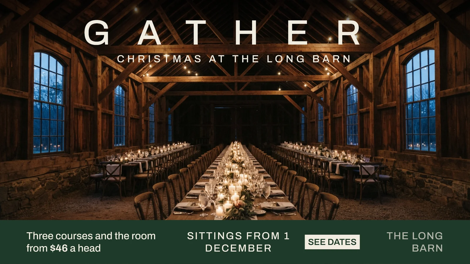 Bone Forest Tracked Word Barn Venue Christmas Parties YouTube Ad — 16:9 YouTube ad template