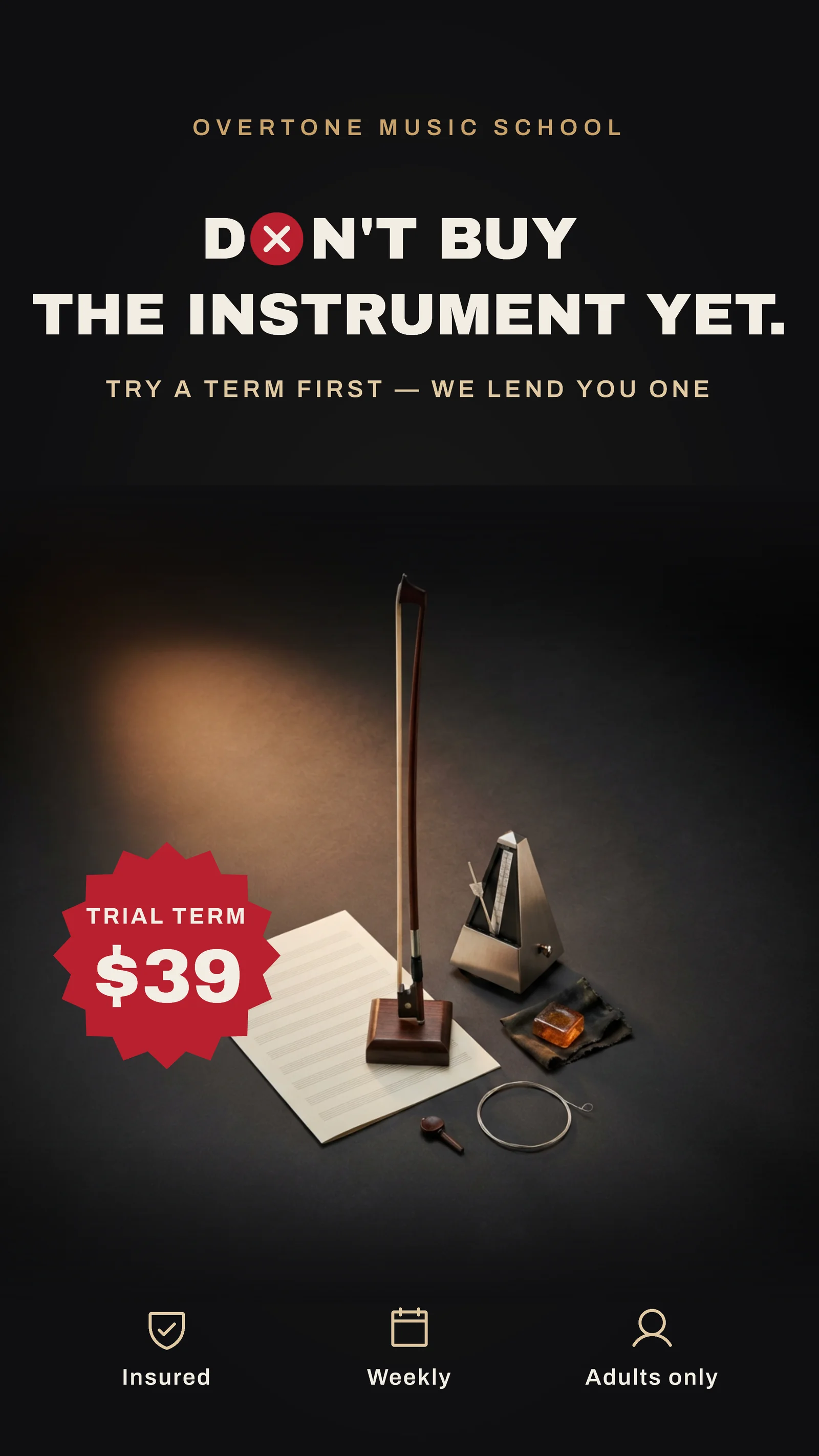 Moody Still Life Music Lessons Ad — 9:16 Instagram ad template