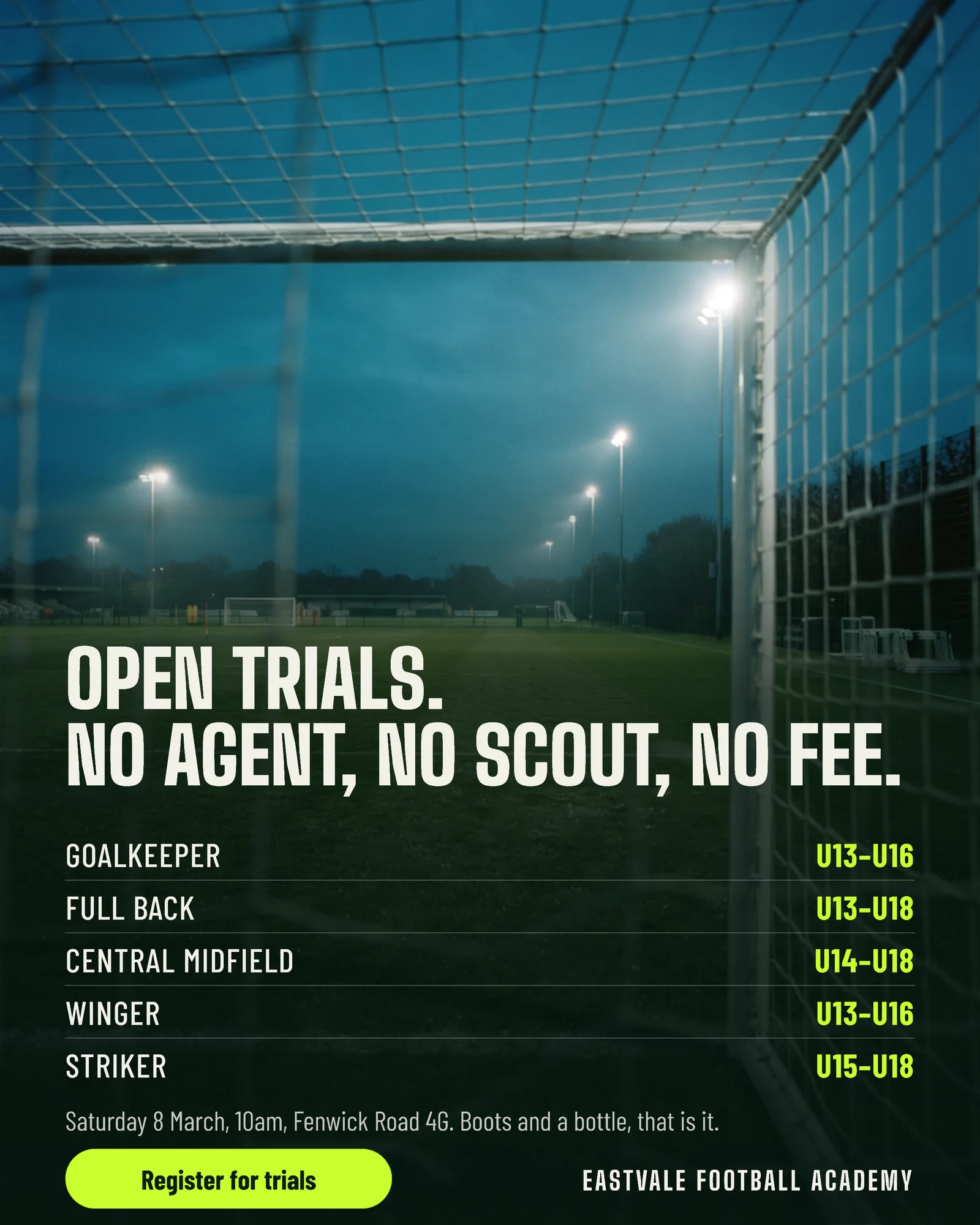 Teamsheet Lineup Football Academy Trials Instagram Ad — 4:5 Instagram ad template