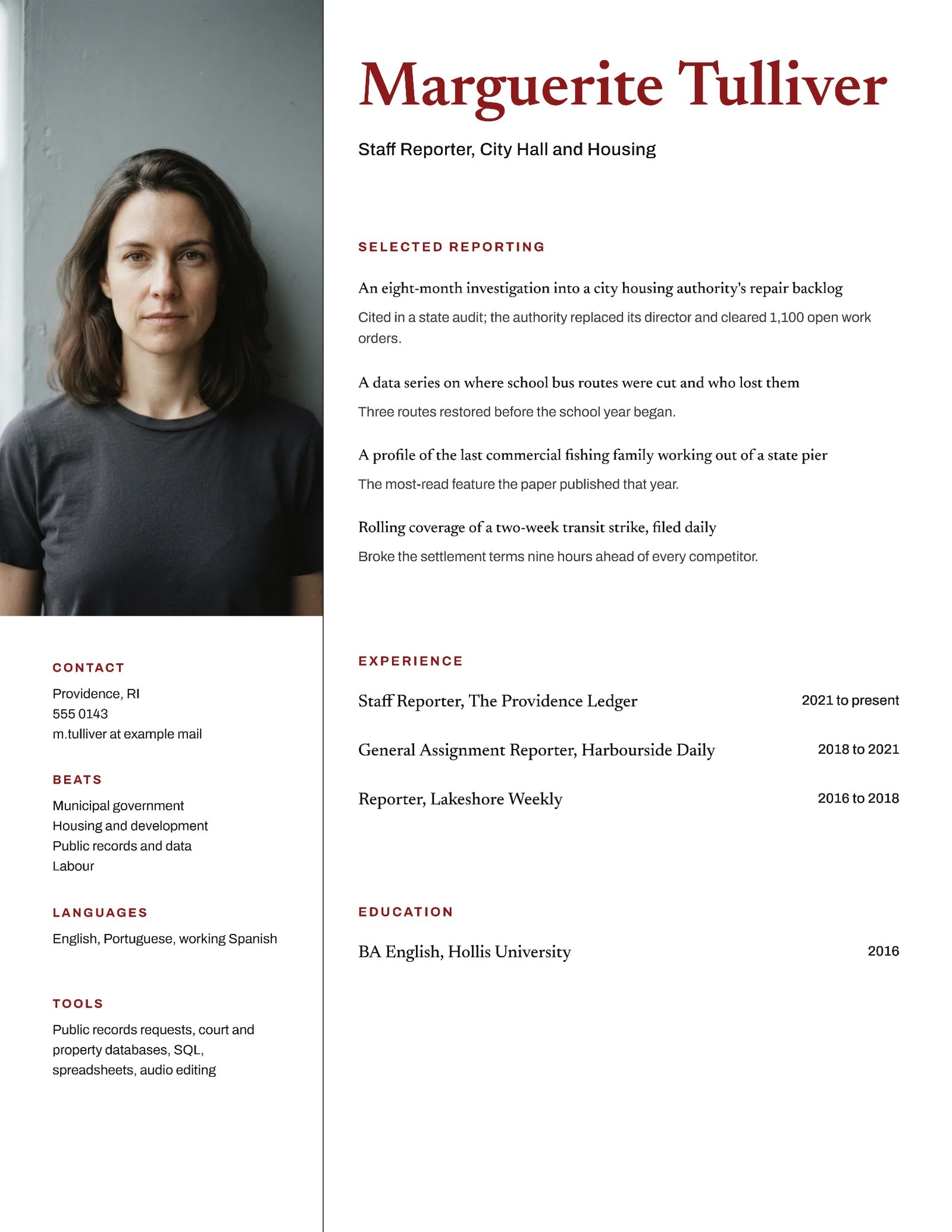 Journalist Resume — Letter Resume template