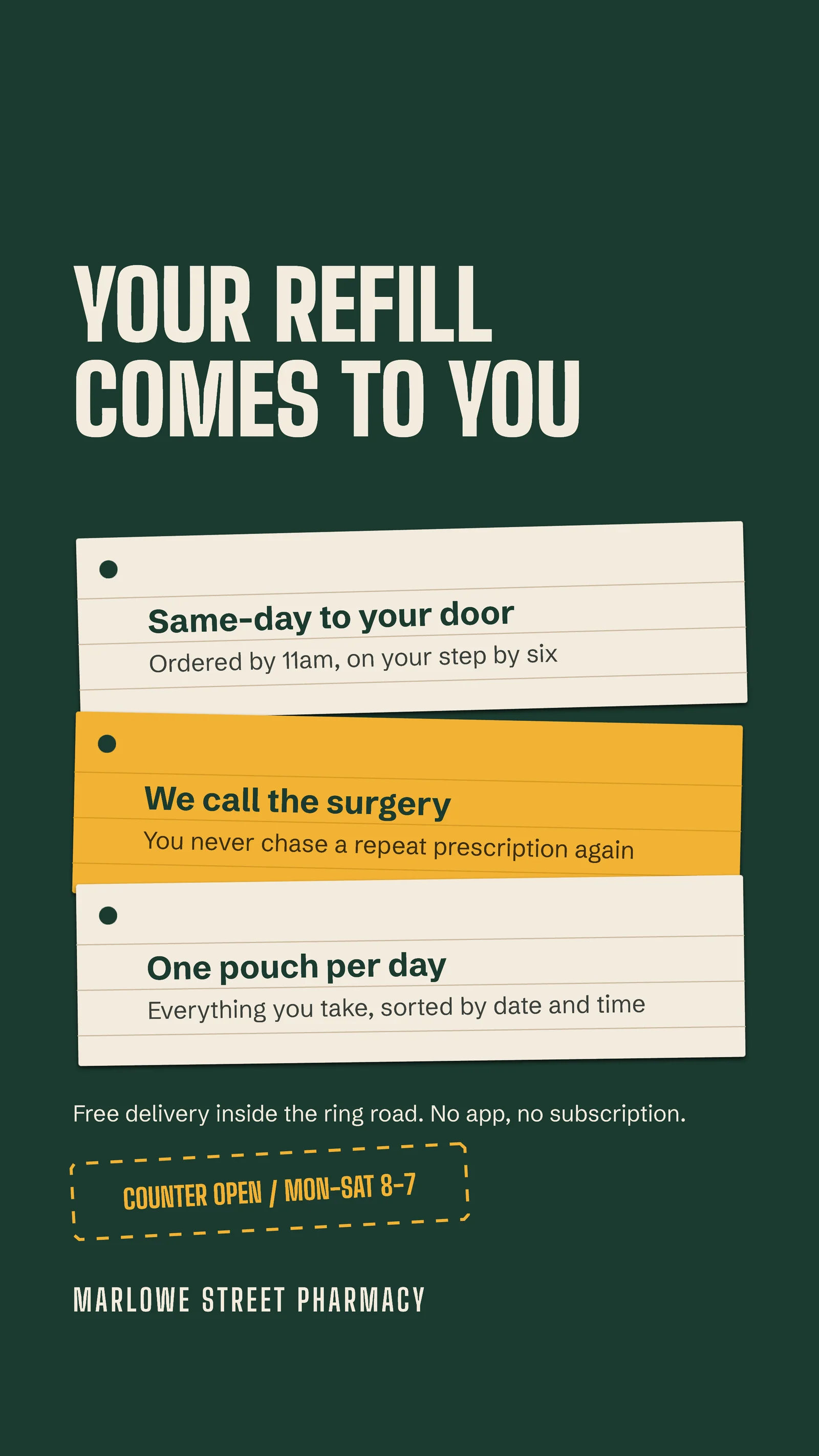 Pinned Cards Pharmacy Delivery Instagram Story — 9:16 Instagram story template