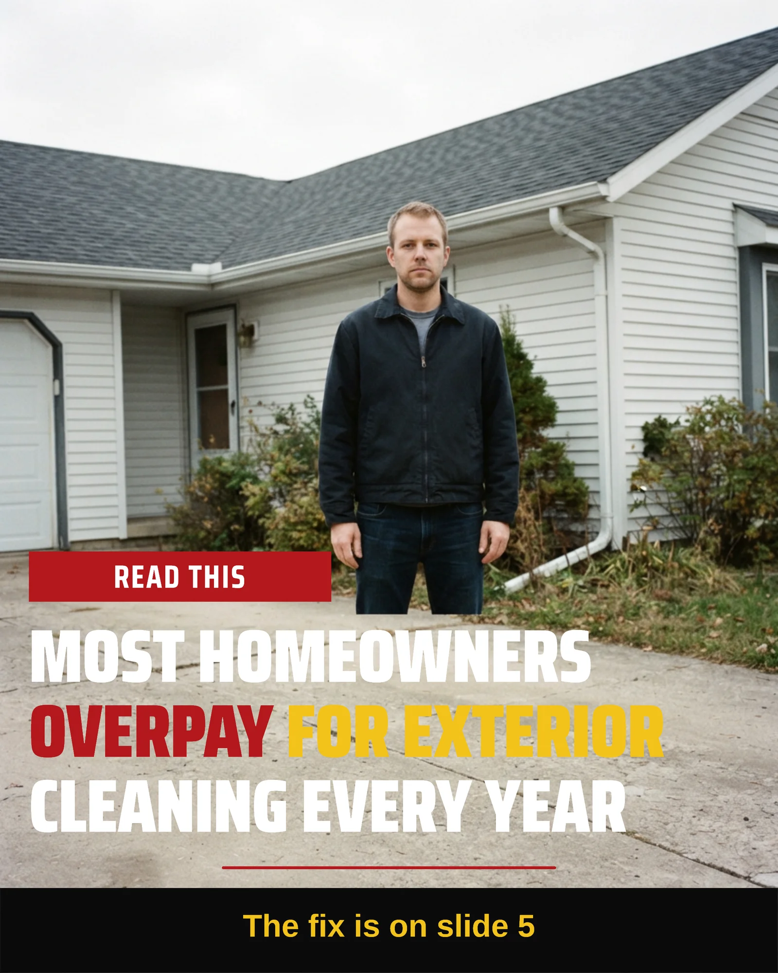 Hook and Steps Exterior Cleaning Carousel — 5-panel Instagram carousel carousel template, page 1 of 5