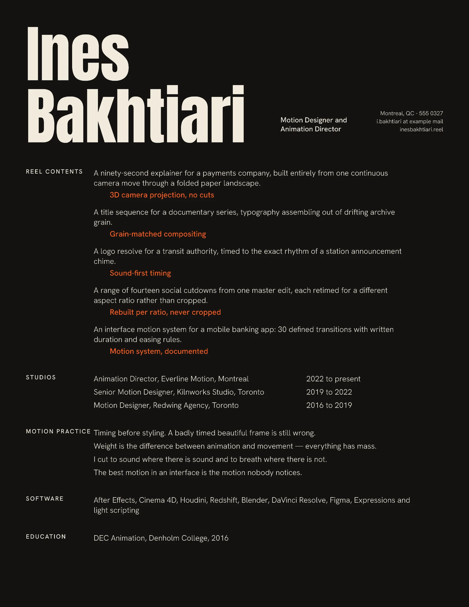 Motion Designer Resume — Letter Resume template