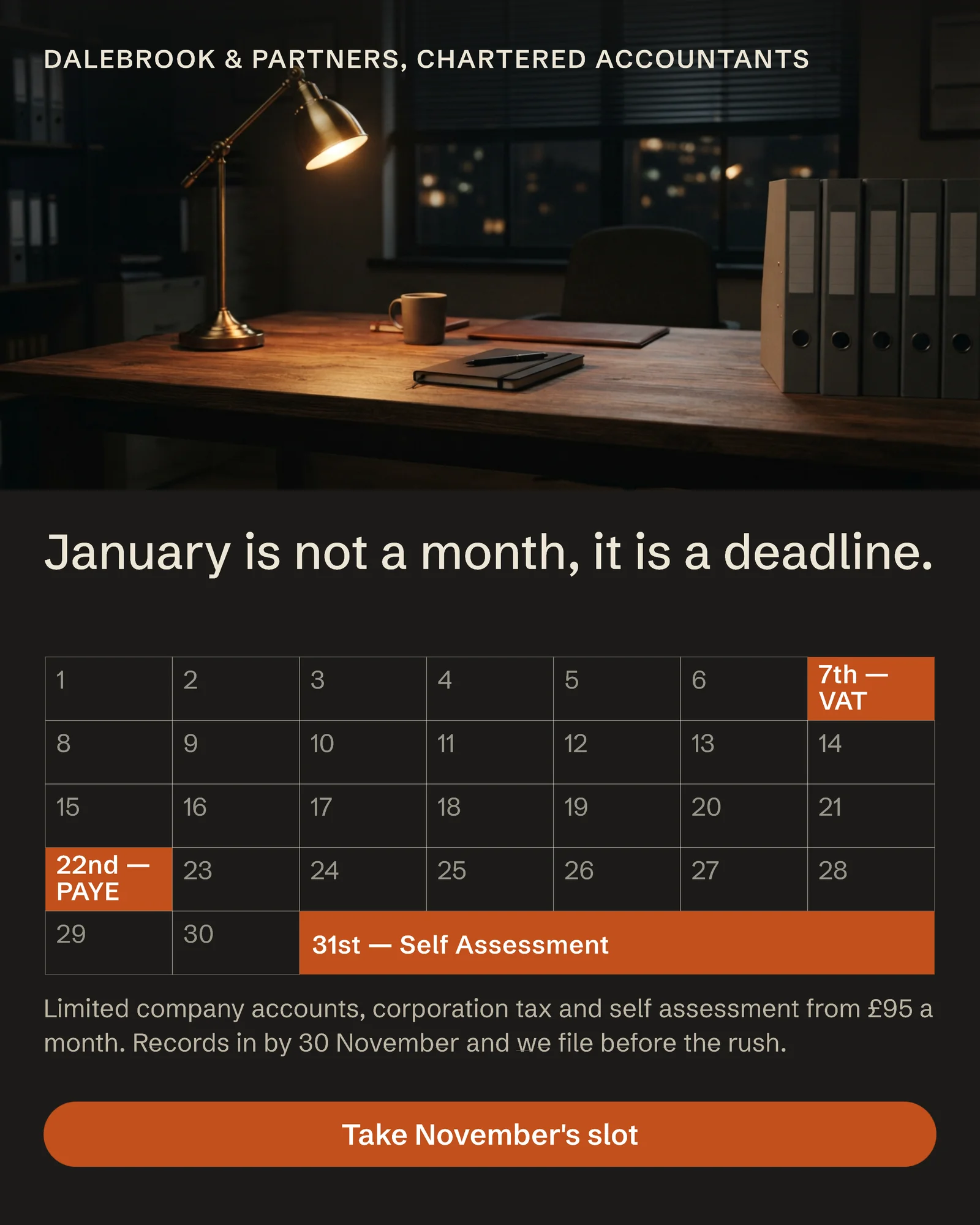 Deadline Calendar Accountancy Year End Instagram Ad — 4:5 Instagram ad template