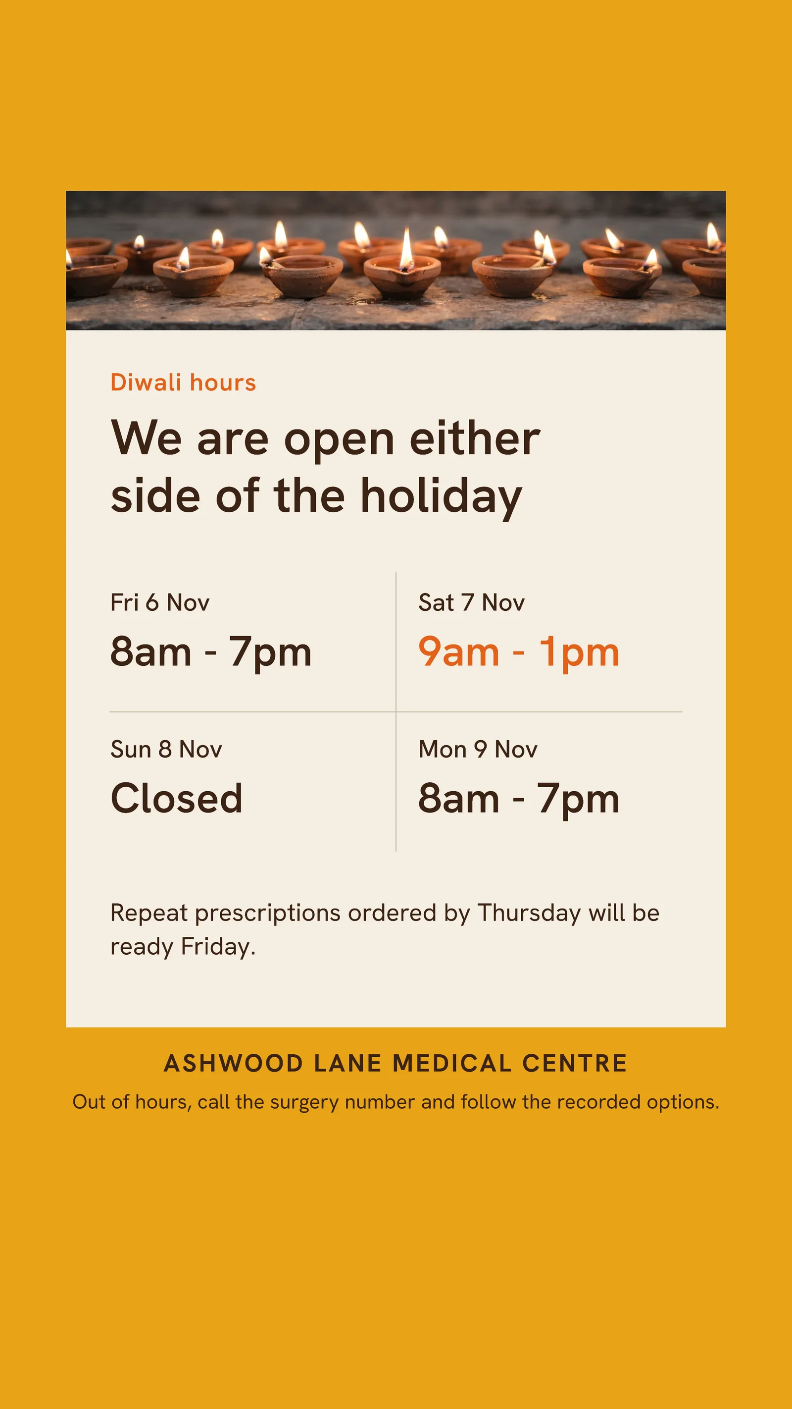 Diwali Medical Centre Hours Facebook Story — 9:16 Facebook story template