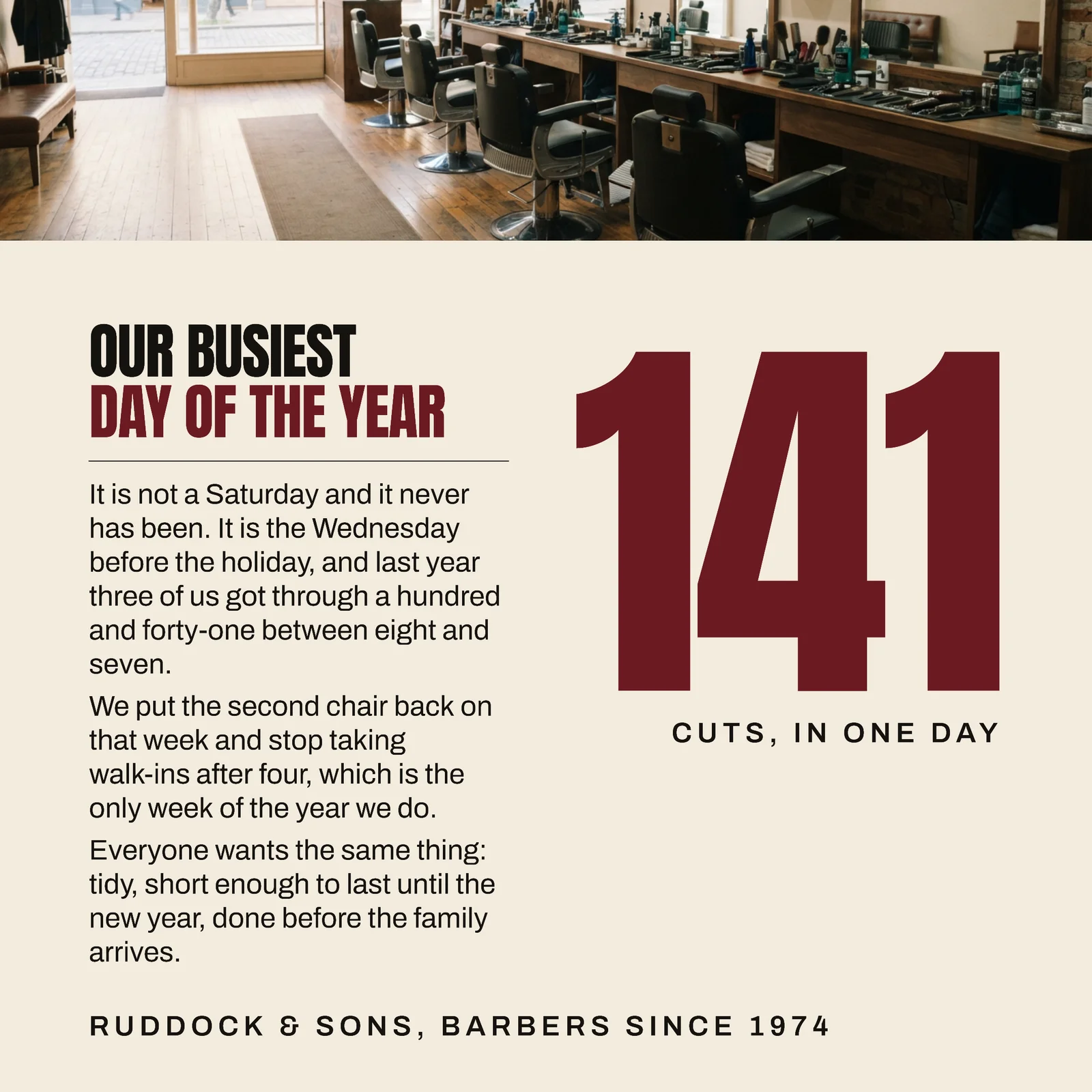 Cream Figure Right Strip Barbershop Thanksgiving Eve Rush Instagram Post — 1:1 Instagram post template