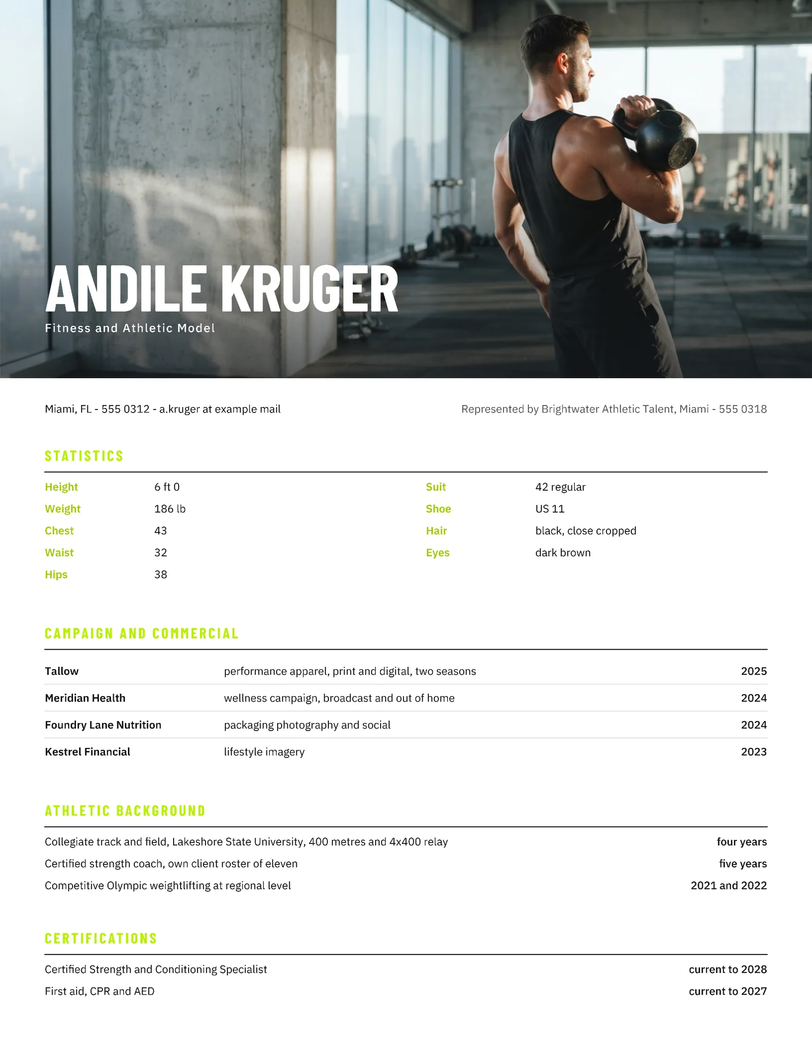 Fitness Model Resume — Letter Resume template