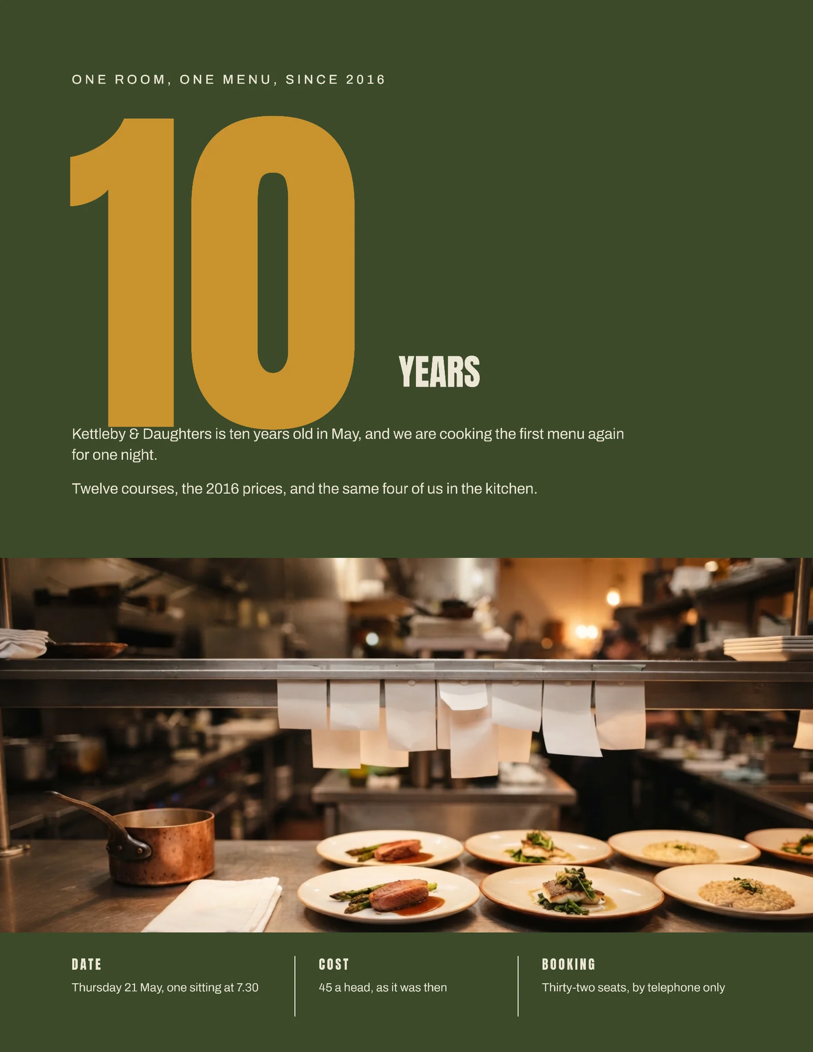 Olive Ochre Hard Split Restaurant Tenth Anniversary Dinner Invitation — Letter Invitation template