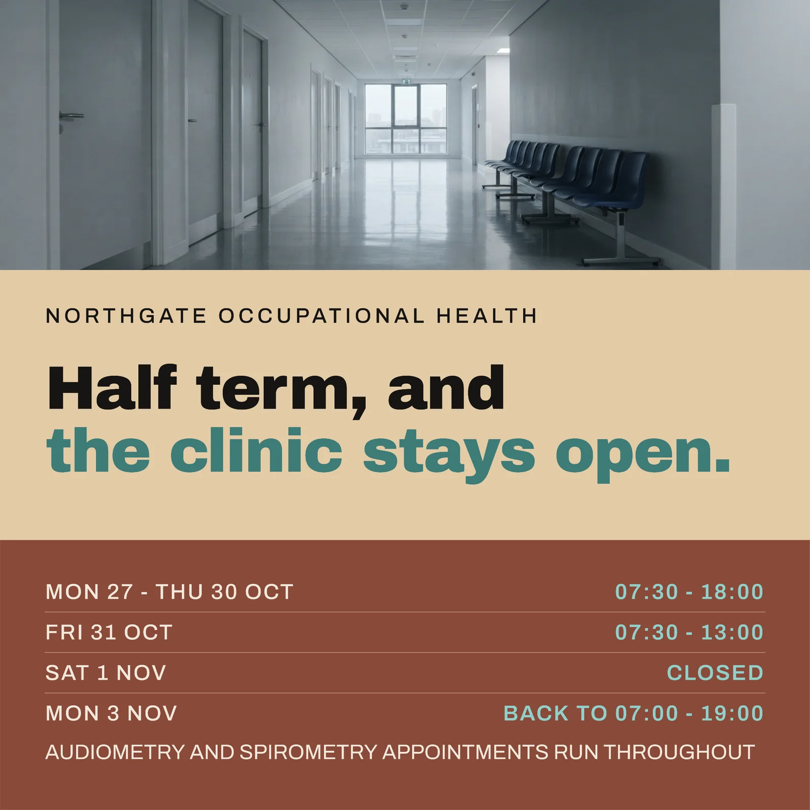 Occupational Health Half Term Hours LinkedIn Post — 1:1 LinkedIn post template