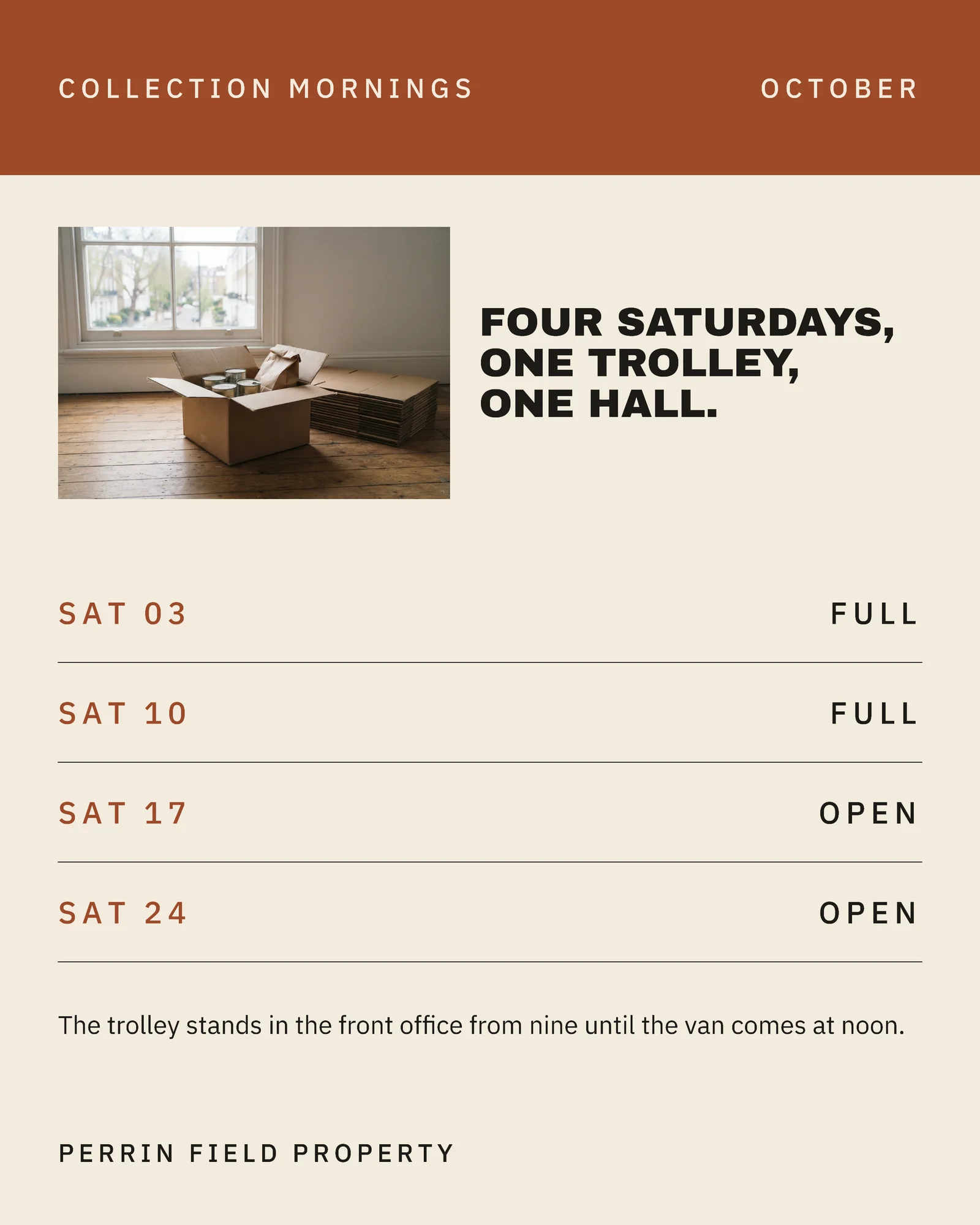 Cream Rust Lending Card Property Four Saturdays One Trolley Instagram Post — 4:5 Instagram post template