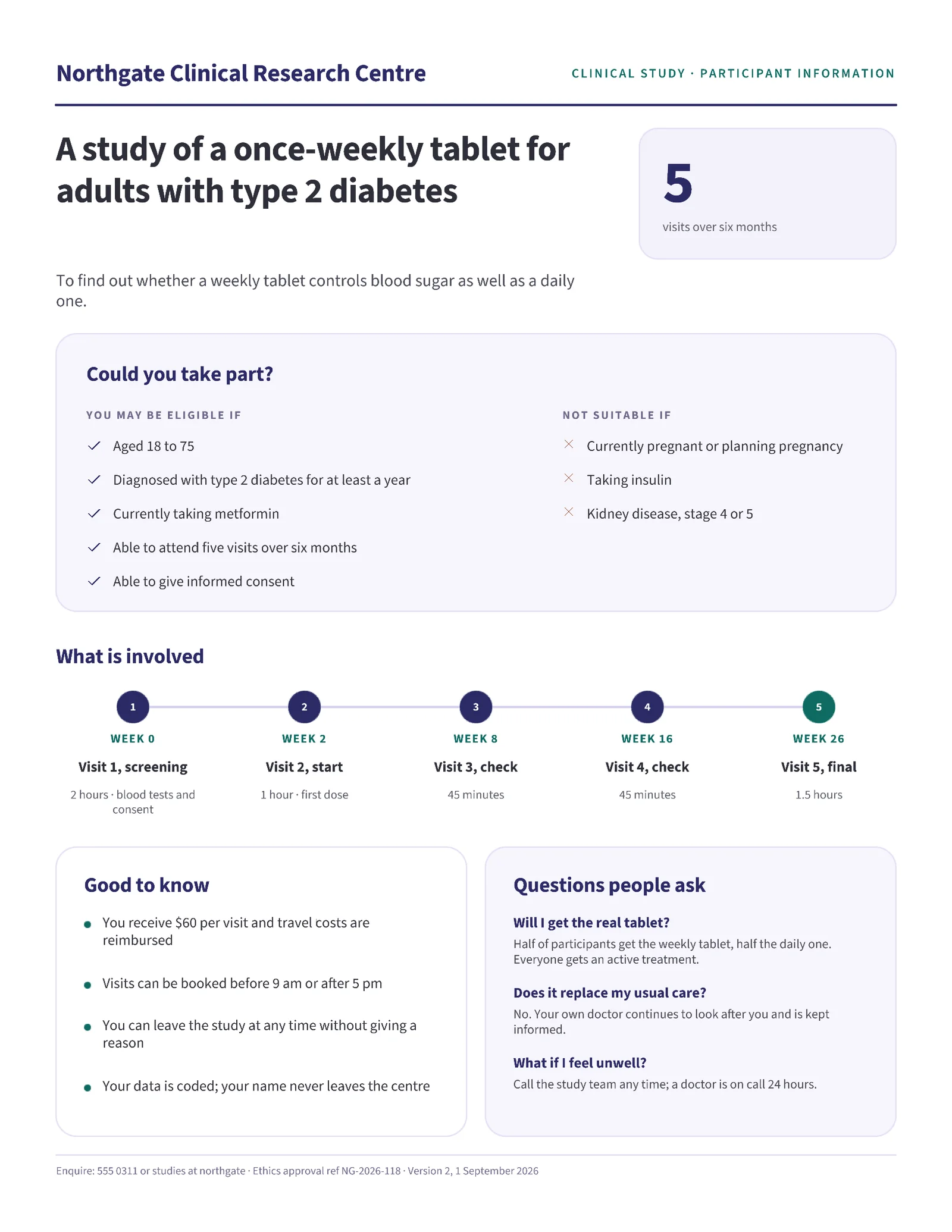 Calm Structured Clinical Trial Recruitment — 2-page One pager template, page 1 of 2