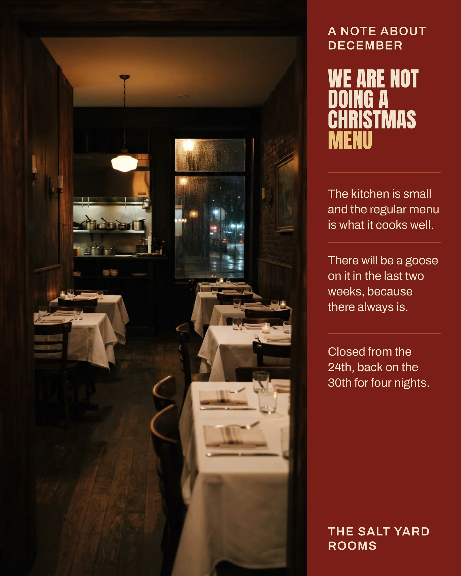 Ember Two Thirds Split Restaurant No Set Menu Christmas Instagram Post — 4:5 Instagram post template