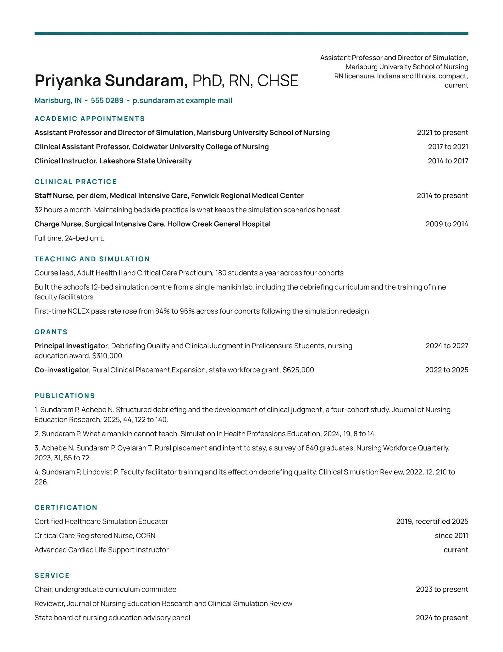 Nursing Faculty CV — Letter Resume template
