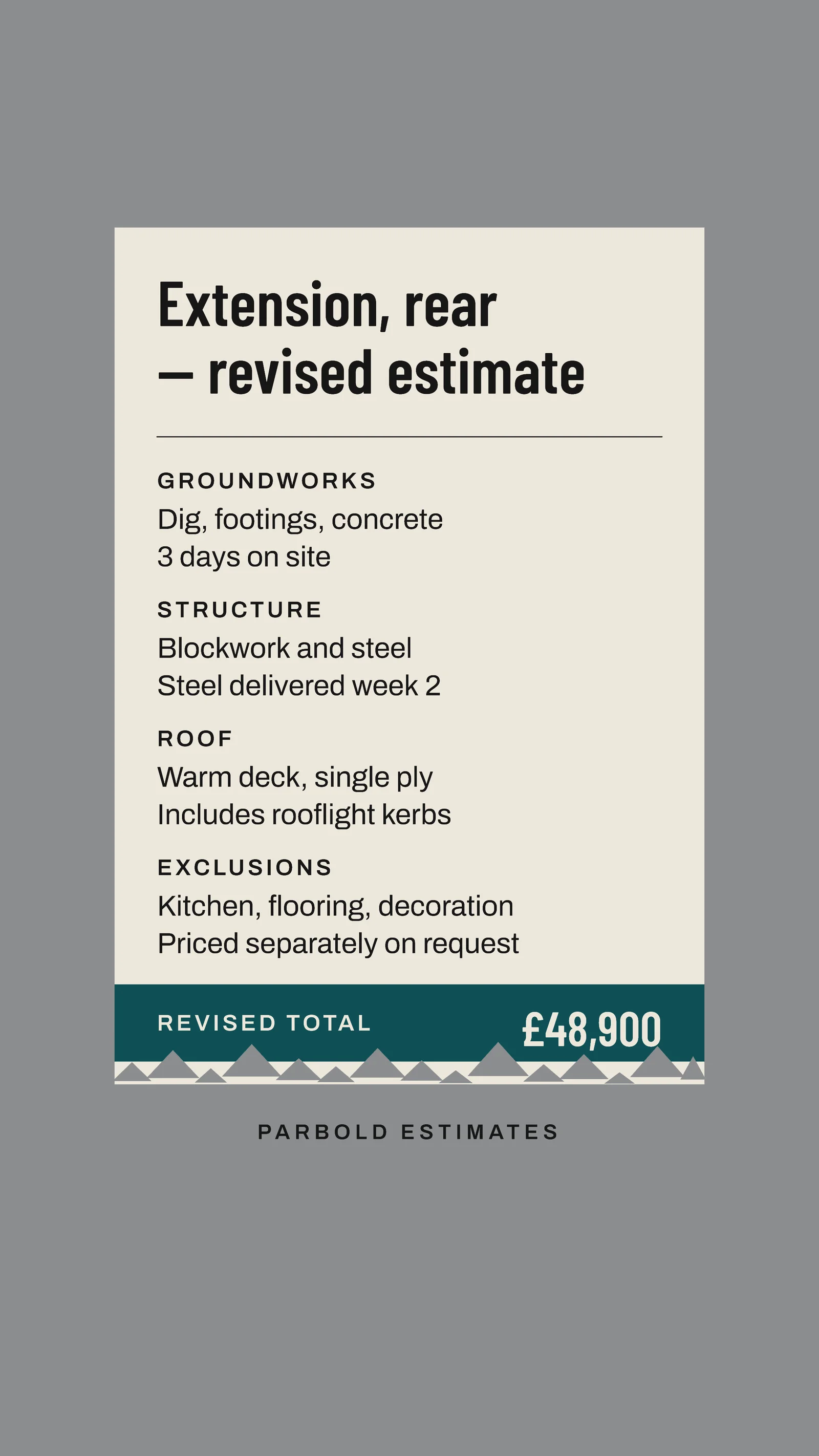 Pewter Estimate Tearsheet Building Quotes Facebook Story — 9:16 Facebook story template
