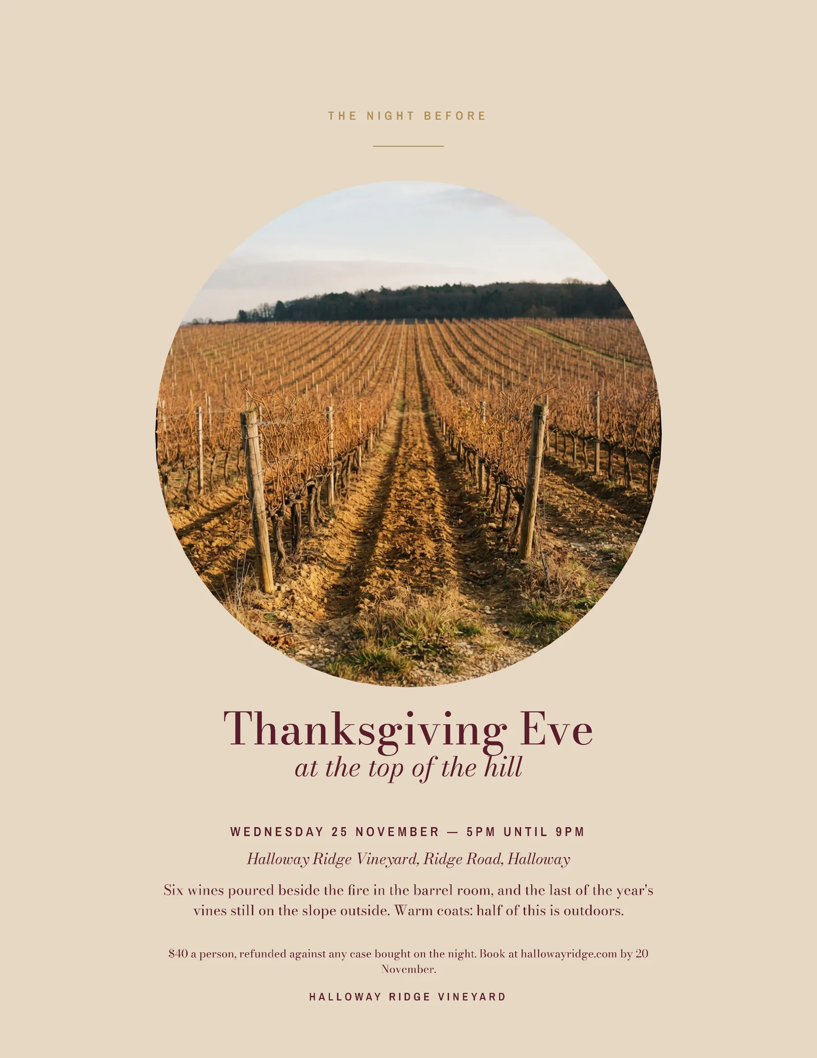 Burgundy Round Seal Vineyard Thanksgiving Eve Tasting Invitation — Letter Invitation template