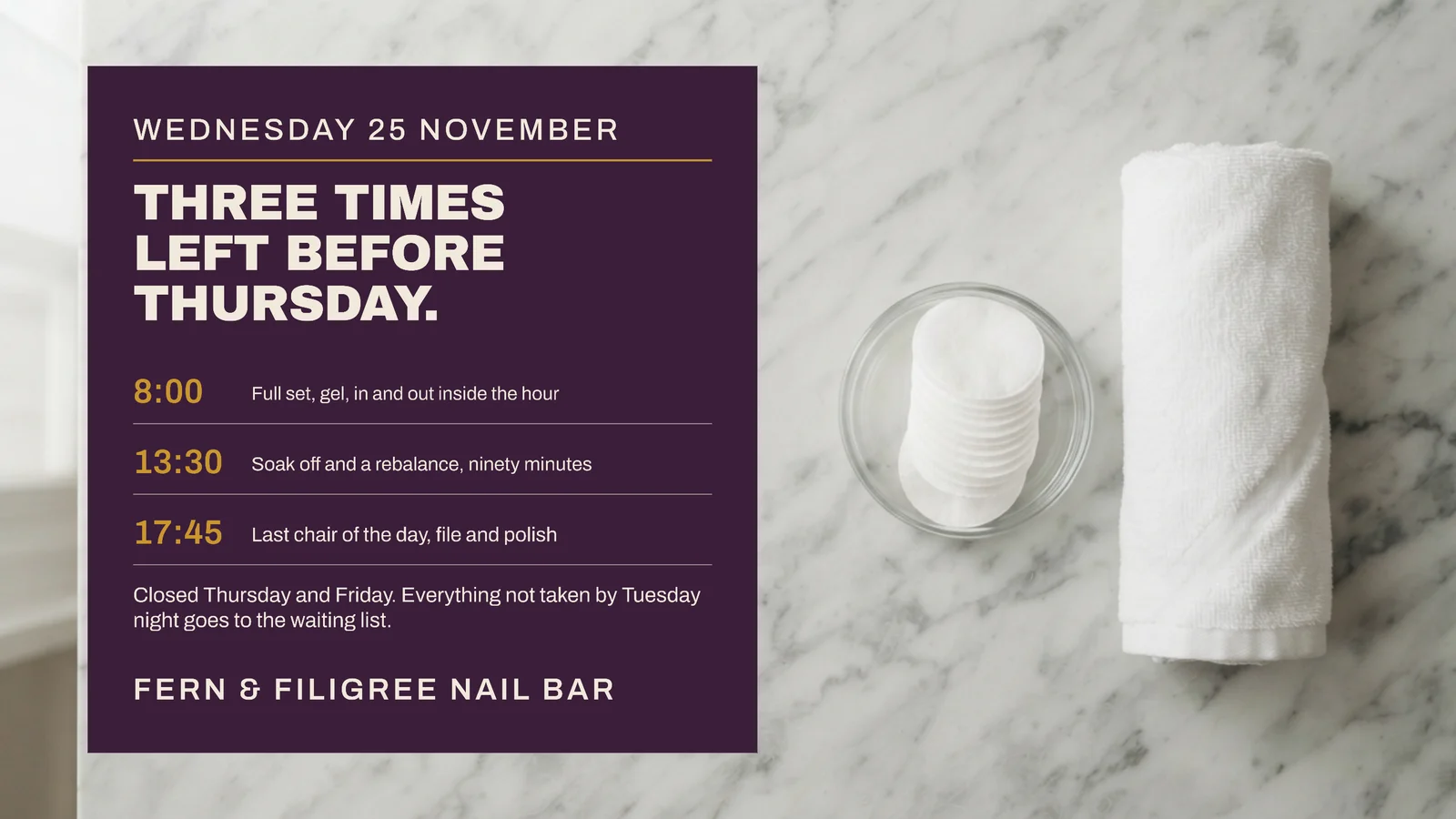 Plum Appointment Card Nail Bar Thanksgiving Times Youtube Ad — 16:9 YouTube ad template