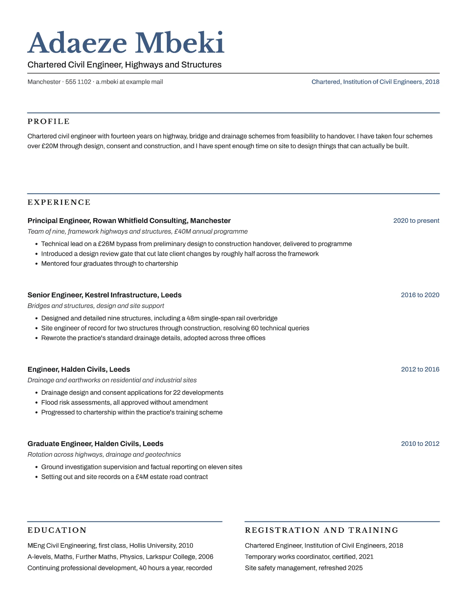 Slate Professional Civil Engineer Resume — Letter Resume template
