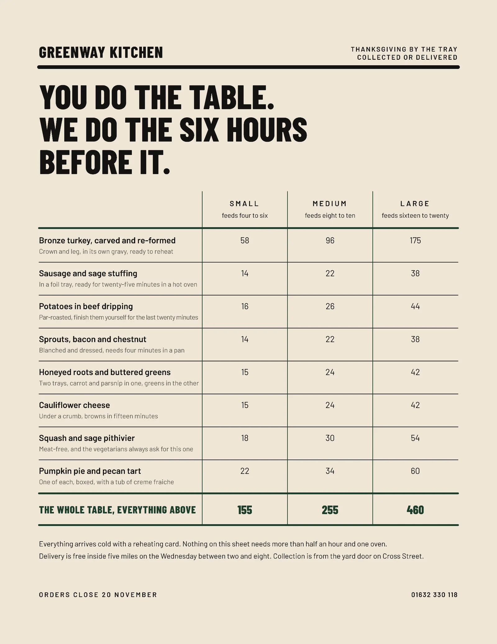 Oat Size Column Table Catering Thanksgiving Trays Menu — Letter Menu template