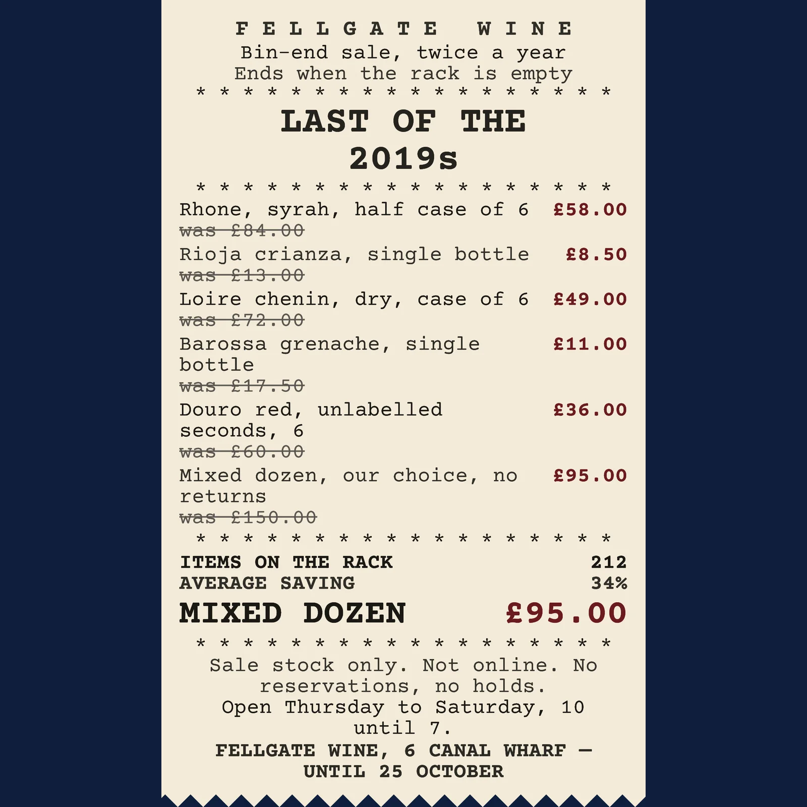 Cream Ink Thermal Receipt Wine Merchant Bin End Sale Facebook Ad — 1:1 Facebook ad template