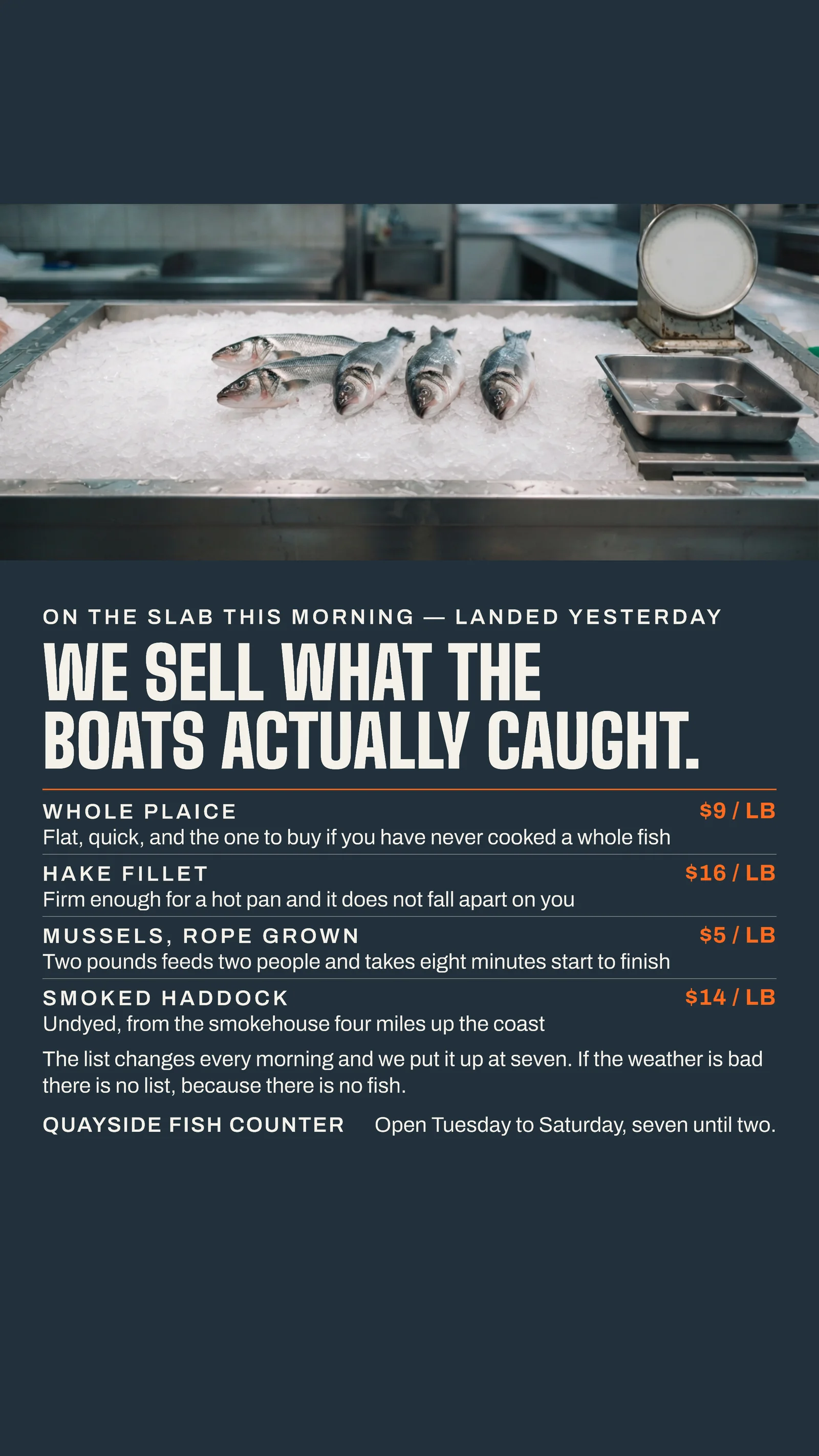 Slate Counter List Fishmonger Days Catch Instagram Story — 9:16 Instagram story template