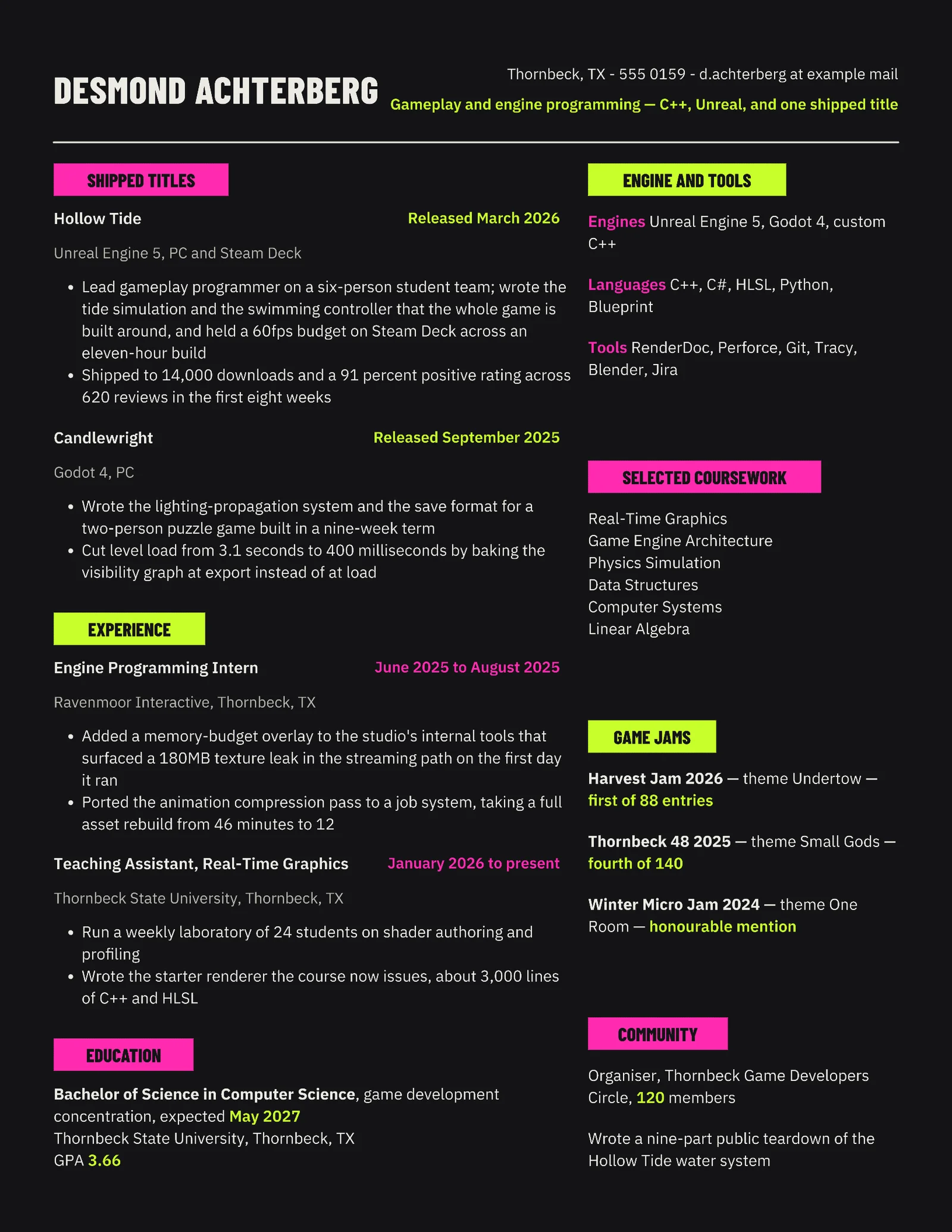 Game Development Student Resume — Letter Resume template
