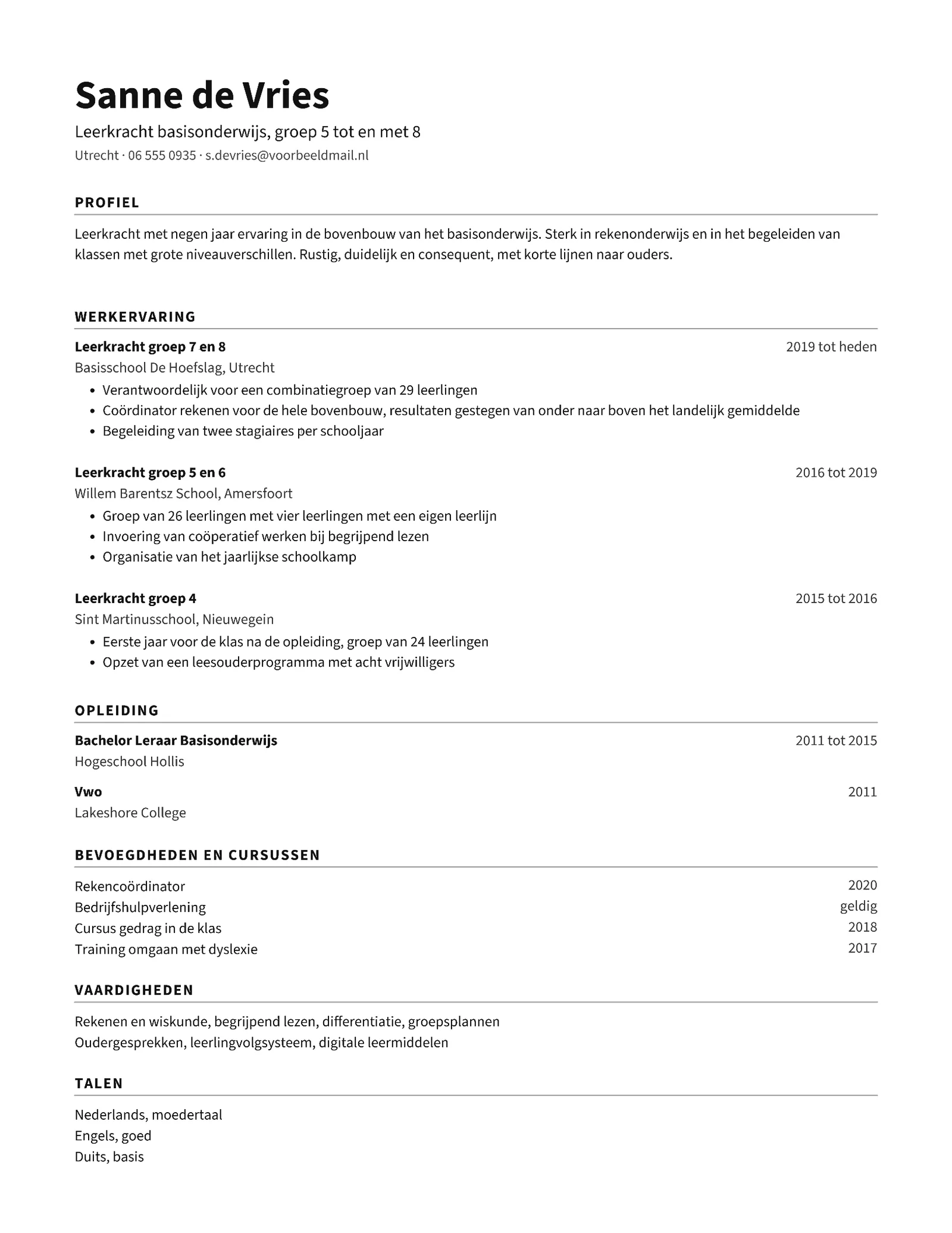 White Simple Primary School Teacher Resume — Letter Resume template