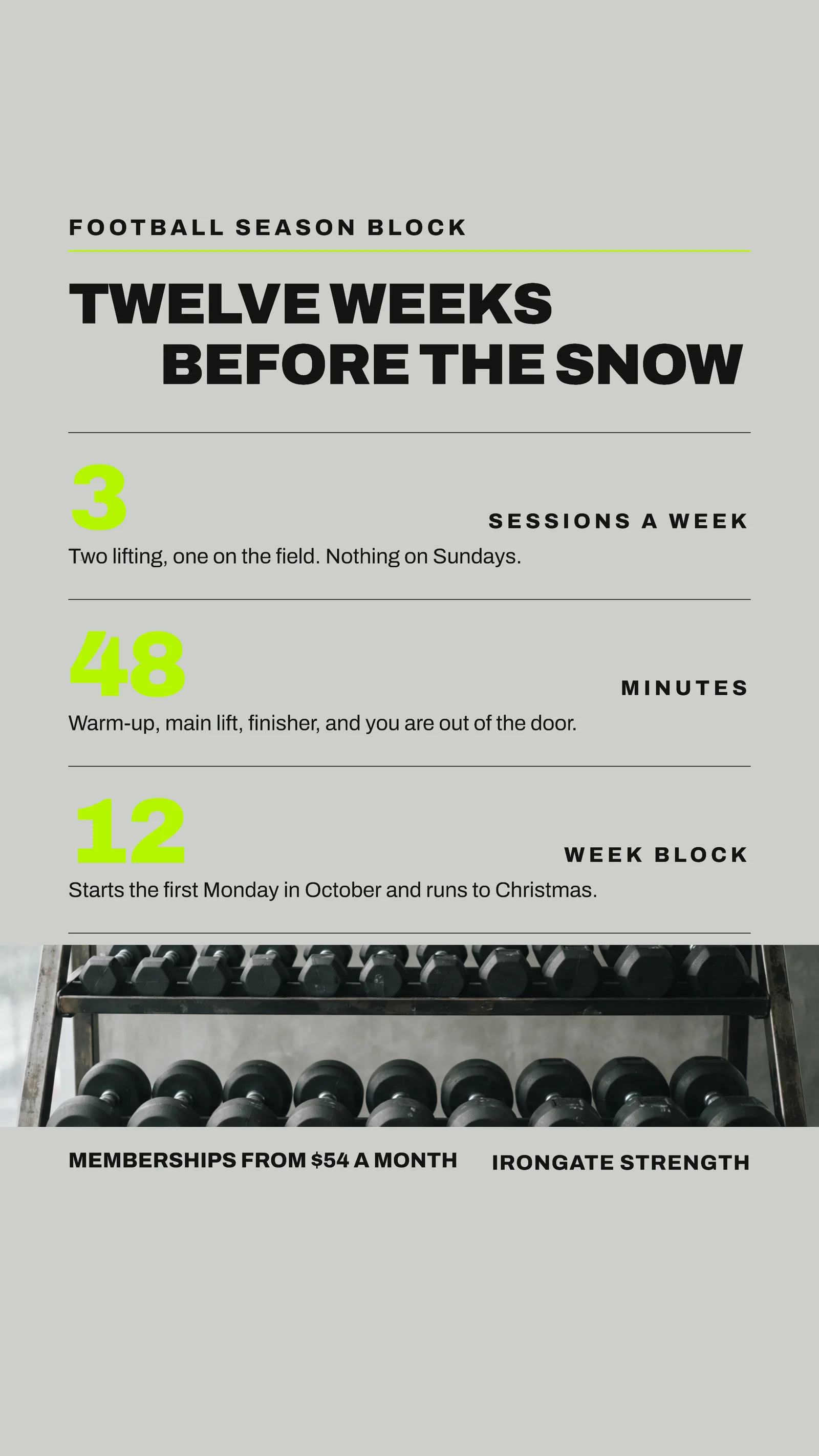 Swiss Grid Gym Twelve Week Block Instagram Story — 9:16 Instagram story template