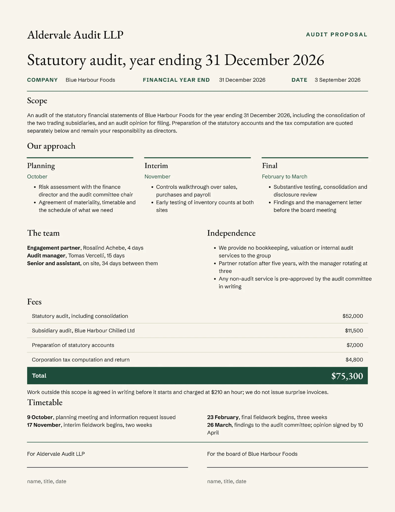 Ivory Forest Statutory Audit Engagement Proposal — 2-page Proposal template, page 1 of 2