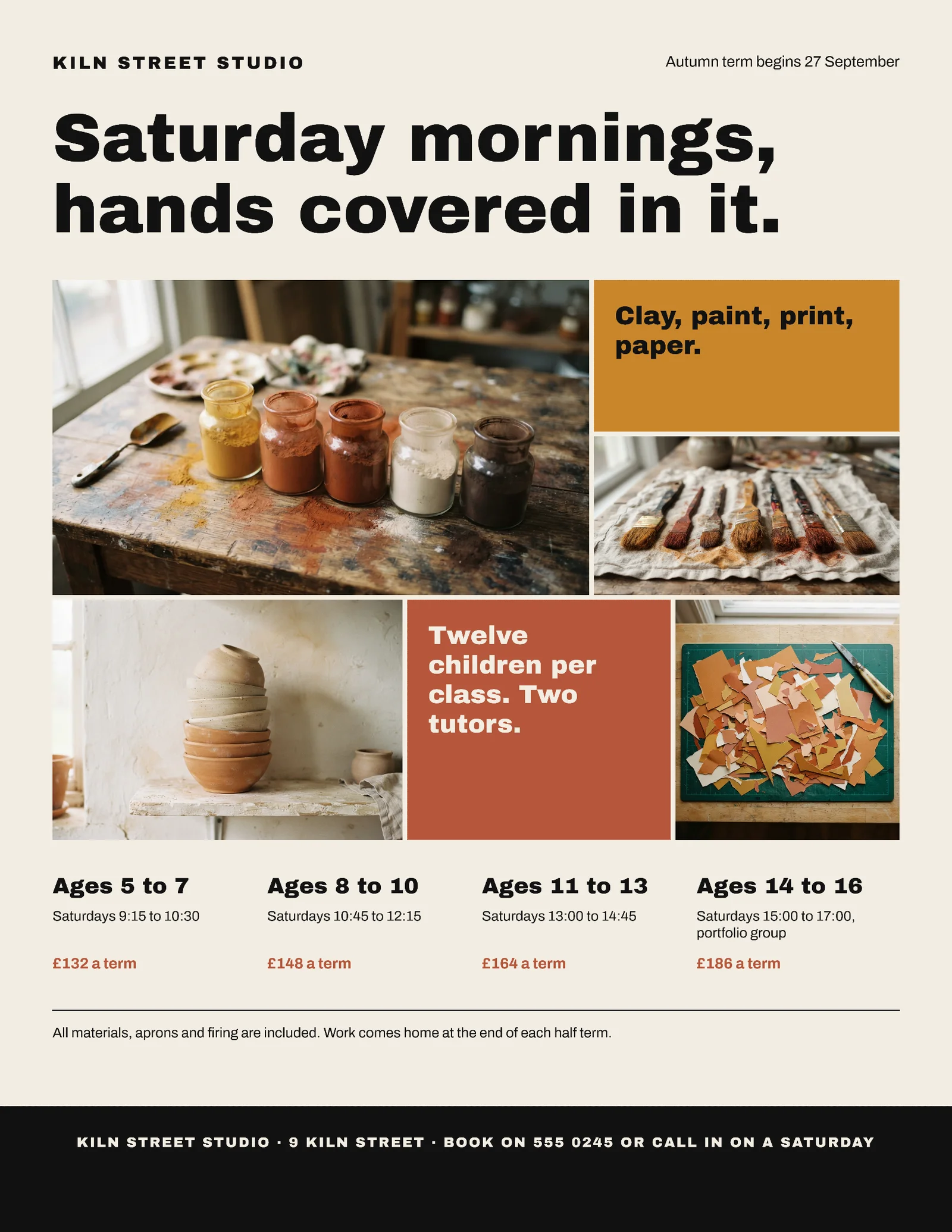 Ochre Collage Grid Children's Art School Flyer — Letter Flyer template