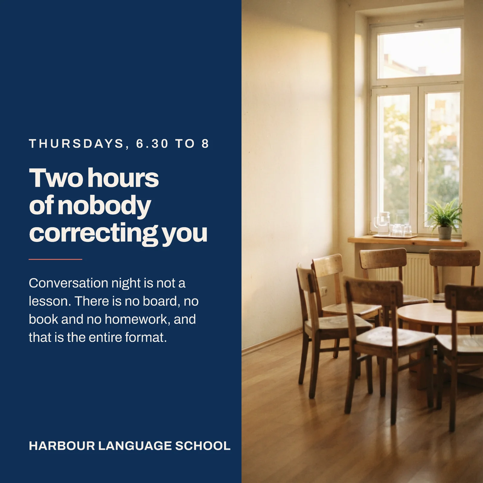 Language School Vertical Split Instagram Post — 1:1 Instagram post template