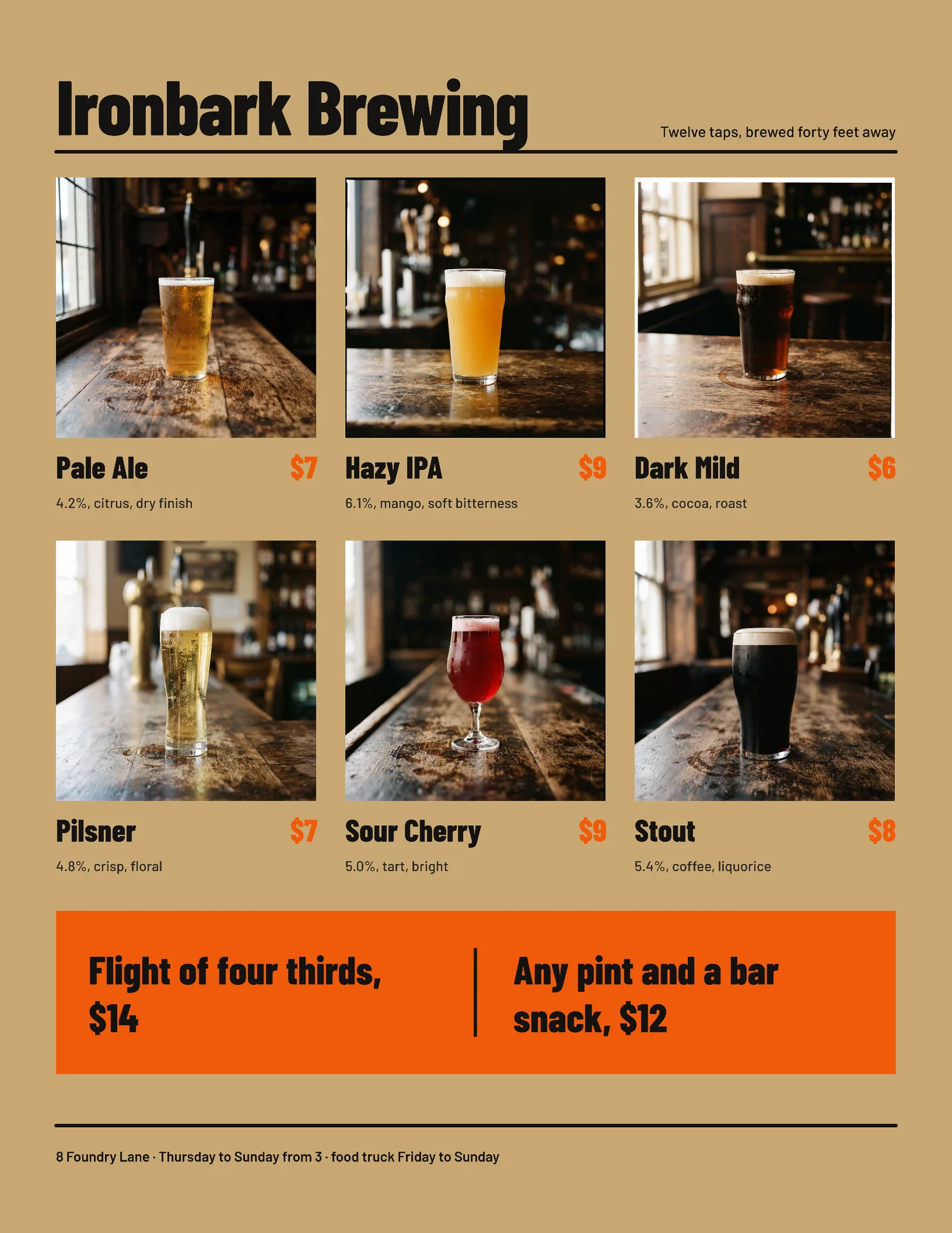 Grid Brewery Taproom Menu — Letter Menu template
